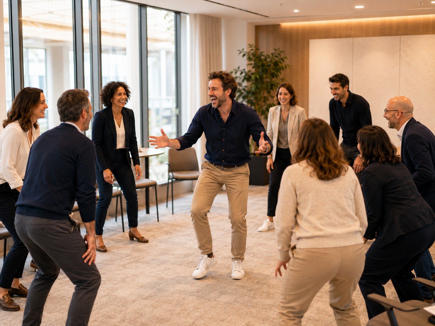 Exercice de théâtre d'improvisation en formation